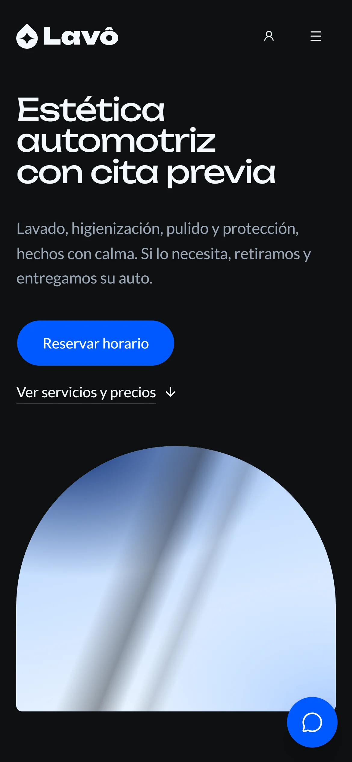 Sitio del lavadero en el celular, con el botón para reservar